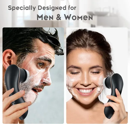 Vista 2 de Cepillo de limpieza facial, limpiador facial eléctrico recargable, IPX-7, limpiador giratorio impermeable para exfoliación, masaje y limpieza