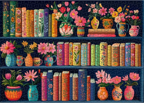 Vista 8 de Rompecabezas de Libro en Flor de Jigsaw 1000 Piezas, Rompecabezas de Páginas de Flores Silvestres de PICKFORU, Rompecabezas Floral de Plantas Libros