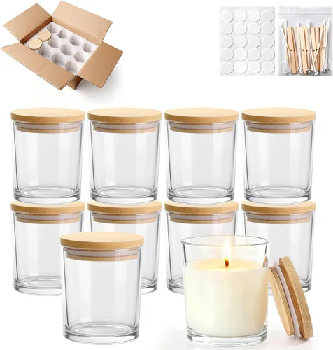 Vista 10 de Tarros de vela de vidrio de 4 onzas, paquete de 12 tarros pequeños para hacer velas, tarros vacíos de vidrio grueso de boca ancha con tapas de bambú