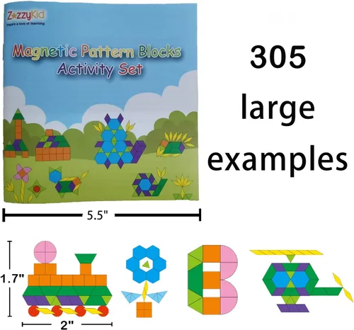 Vista 6 de ZazzyKid Juego de bloques de patrón magnético para niños: 216 piezas rompecabezas de forma geométrica Tangram - STEM