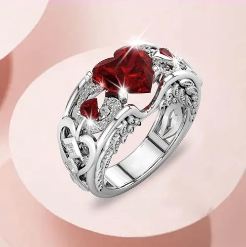 Vista 2 de Anillo de acero inoxidable con forma de corazón y circonita para mujer, tendencia de moda, anillo de circón de diamante completo, joyería