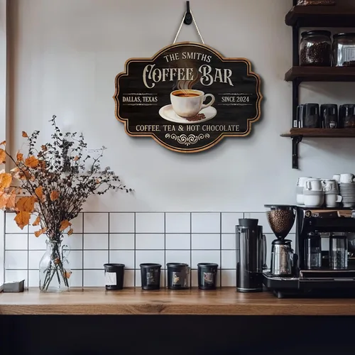 Vista 4 de THUYPT Letrero de Café Personalizado, Placa de Letrero de Café de Madera para Colgar en la Pared Decoraciones de Bar de Café, Estación de Café