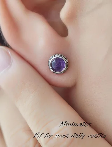 Vista 83 de Aretes de plata de ley con piedra natal de cristal real, joyería para mujer, moda occidental 925, envejecida, bohemia, hecha a mano, el mejor regalo