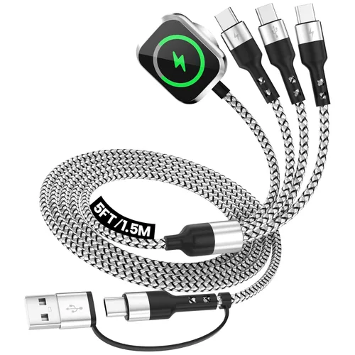 Vista 8 de Cruise Travel Essentials 2026, cable USB A/C 3 en 2 para iPhone 17, cargador iWatch, cable de carga múltiple trenzado, cable de carga múltiple