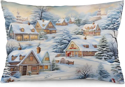 Vista 23 de Fundas de cojín decorativas para cama, diseño de pueblo de invierno, escena de invierno, con una casa victoriana en un entorno nevado, fundas