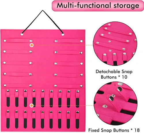 Vista 3 de Dofilachy Organizador colgante de joyas Organizador de joyas montado en la pared para aretes collares pulseras anillos C-rojo rosa