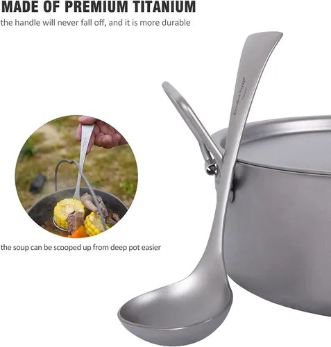 Vista 8 de Boundless Voyage Cucharón de titanio con mango largo, cuchara de sopa ultraligera y duradera, utensilios para acampar al aire libre, picnic, cocina