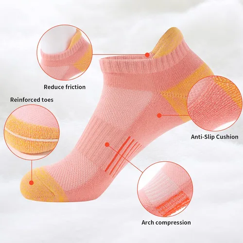 Vista 2 de BUDERMMY Calcetines de tobillo para mujer atléticos de algodón acolchados 6 pares de calcetines de entrenamiento para mujer