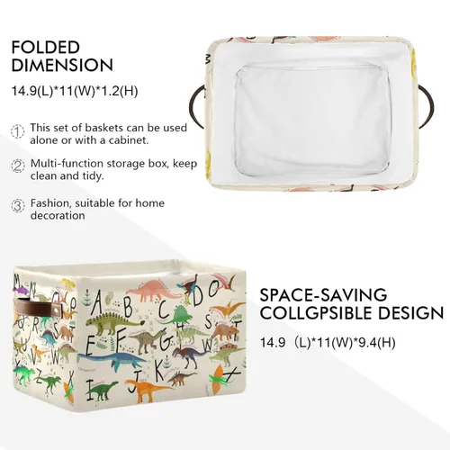 Vista 2 de Emelivor ABC - Contenedor de almacenamiento plegable con asa rectangular impermeable ABC Dinosaurios cesta para almacenamiento cubo organizador