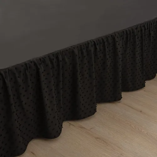 Vista 3 de Falda de cama de lunares copetudos, falda de cama con volantes tamaño King con esquinas divididas, faldas de cama con volantes de 14 pulgadas