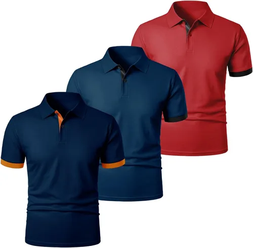 Vista 8 de Camisas polo para hombre, paquete de 3 camisetas de golf de talla grande, camisetas de manga corta para deportes al aire libre, camisetas lisas