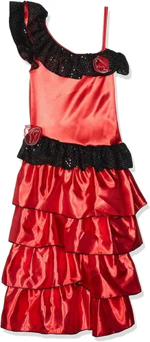 Vista 4 de Disfraz de flamenca española para niña, M, Rojo y negro