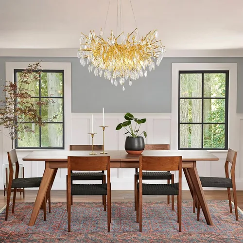 Vista 2 de Candelabro de cristal para comedor, lámpara moderna de 24 pulgadas para sala de estar, candelabros de rama de árbol dorado con 8 luces, lámpara