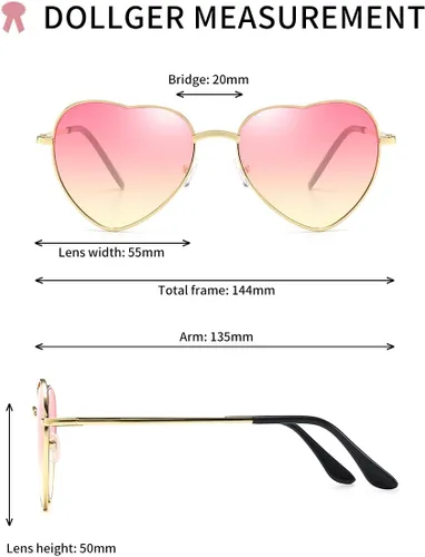 Vista 2 de Dollger - Lentes de sol de corazón, marco fino de metal, precioso, estilo corazón, para mujeres, rosa, 55