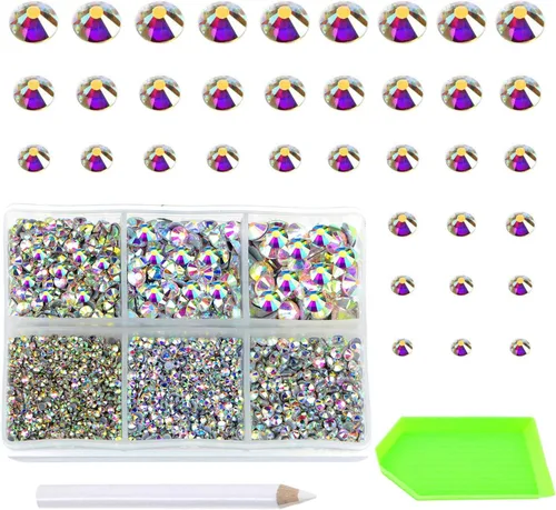 Vista 18 de AD Beads 4500 diamantes de imitación termoadhesivos con parte trasera plana, 6 tamaños (0.079-0.236 in), gemas de cristal redondas con pinzas