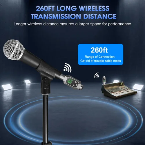 Vista 3 de Sistema de micrófono inalámbrico XLR transmisor y receptor inalámbrico para 262 pies de rango de 8 horas de batería UHF transmisor inalámbrico
