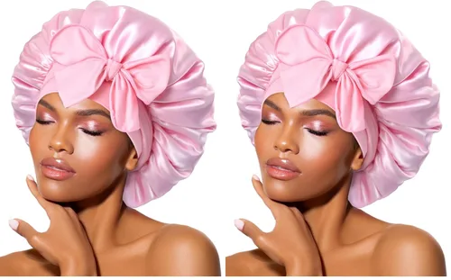 Vista 31 de BONNET QUEEN - Gorro de seda para dormir de BONNET QUEEN, gorro de satén para dormir con banda de amarre ajustable, para cabello rizado, de una sola