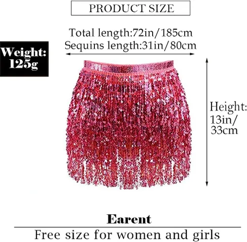 Vista 4 de EARENT Faldas bohemias de lentejuelas para danza del vientre, falda de cadera con flecos, bufanda de cadera para fiestas rave para mujeres y niñas