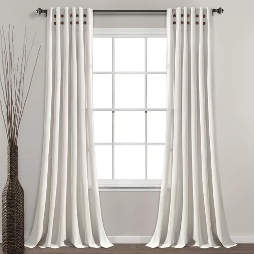 Vista 9 de Lush Decor Panel de cortina plisada con botones de lino para ventana, individual de 40 pulgadas de ancho x 84 pulgadas de largo, lino oscuro