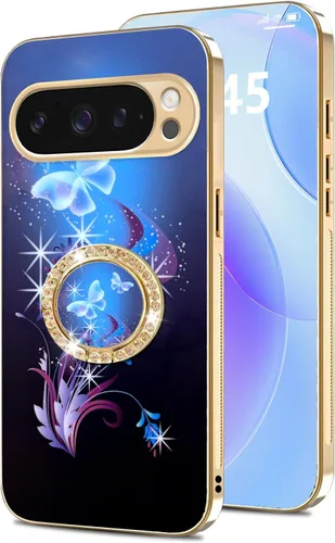 Vista 66 de nancheng Funda para Google Pixel 6 de lujo, diseño de abeja, corazón y abeja, chapado en oro, con anillo de diamante de 360°, correa de cordón
