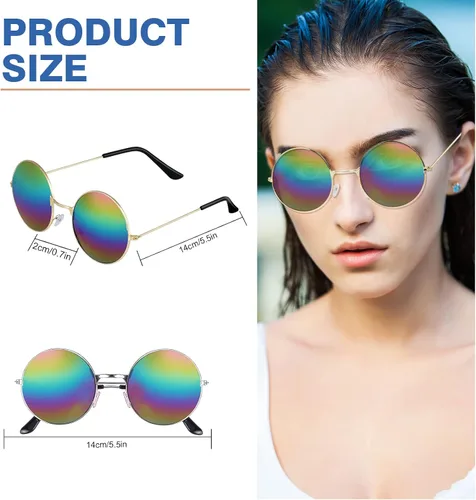 Vista 16 de ONESING 8-20 pares de gafas de sol redondas hippie círculo para mujer, gafas de sol hippie multicolor diadema discoteca fiesta