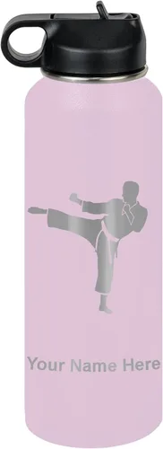 Vista 61 de Botella de agua personalizada LaserGram, Karate Man, de acero inoxidable con aislamiento al vacío de doble pared con tapa abatible, regalo grabado