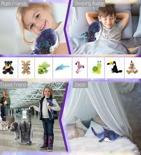 Vista 4 de DolliBu Shark Space - Peluche de lentejuelas abatibles de 12 pulgadas, con lentejuelas reversibles, abrazable, colorido juguete de peluche