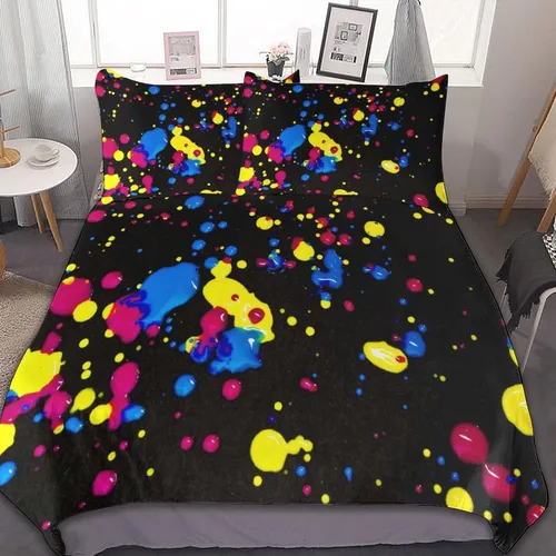 Vista 37 de Juego de 3 piezas de edredón neón que brilla en la oscuridad, funda de almohada de microfibra con cremallera para cama matrimonial, Queen