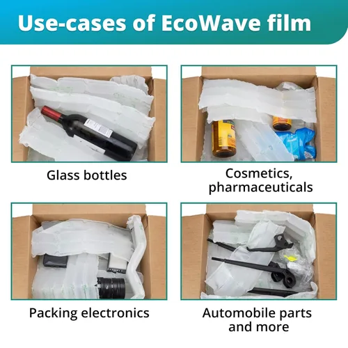 Vista 7 de IDL Packaging EcoWave-8.3 Almohadas de aire para embalaje, 15 pulgadas de ancho y 1300 pies de largo con película neutra de CO2 (1 rollo), bolsas