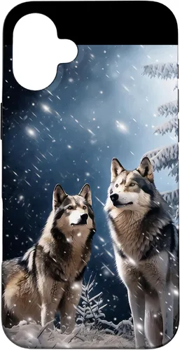 Vista 23 de Wolves Christmas Wolf Snowy Winter Forest Snowflakes Case para iPhone 16