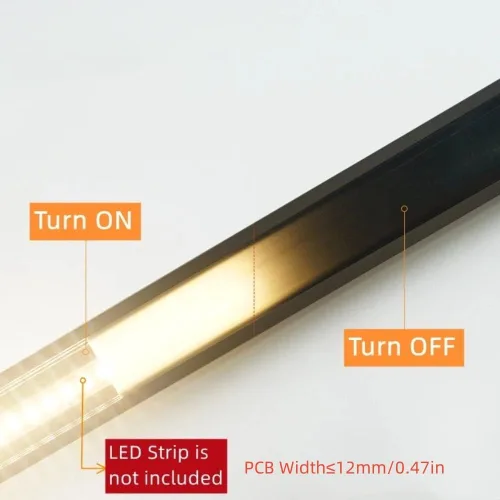 Vista 3 de Paquete de 6 canales de aluminio LED en forma de U de 3.3 pies con cubierta negra, tapas de extremo y clips de montaje, perfil de aluminio