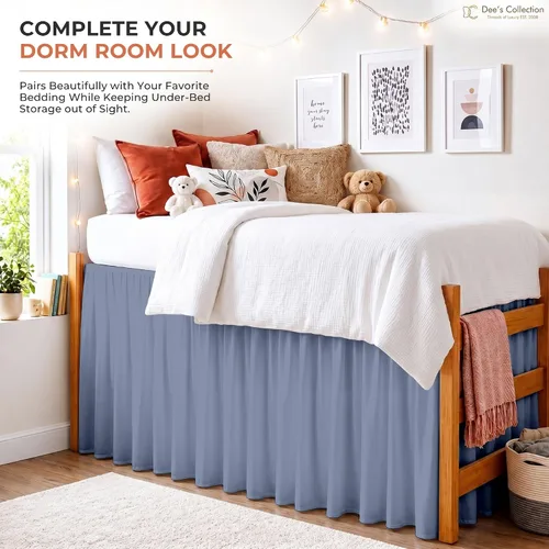 Vista 43 de Dorm Ruffle Twin XL 28" Drop Extra Long BedSkirt, Premium Brushed Microfiber Tailored Drop, Put On Elastic Long Dust Ruffle, Split Corner, Bedroom