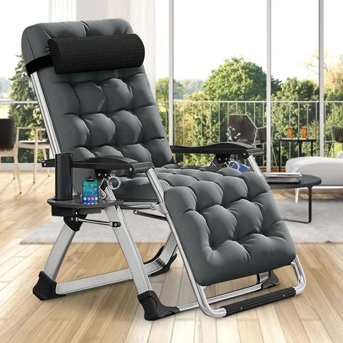 Vista 10 de DoCred - Silla reclinable plegable cómoda para dormitorio y sala de estar, silla de patio con cojín extraíble para interiores y exteriores