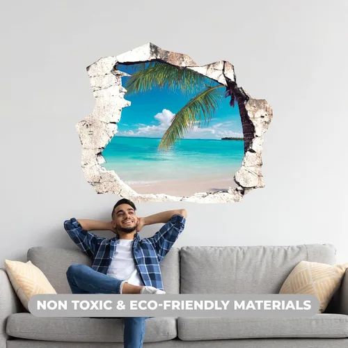 Vista 5 de Pegatinas de pared con efecto 3D de playa para sala de estar, dormitorio, decoración de pared, calcomanía de pared para decoración de casa de playa