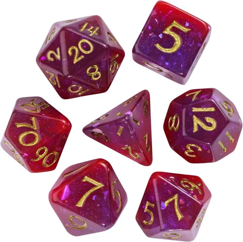 Vista 22 de Juego de dados de resina para DND, juego de 7 dados poliédricos negros D&D rellenos con papel de colores brillantes para juegos de rol