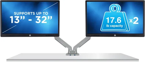 Vista 6 de Mount-It! Soporte de escritorio para monitor dual con puertos USB 3.0, soporte de monitor dual de movimiento completo para 2 pantallas de hasta 32
