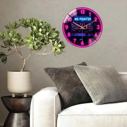 Vista 5 de 12-Inch Silent Tempered Glass Wall Clock, Neon Clock Bar Retro Cyberpunk Wall Clock ” Silent Non-Ticking Clock, Battery Operated