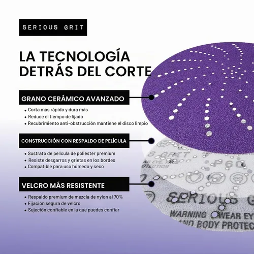 Vista 4 de Serious Grit Discos de lijado de cerámica de grano 40 de 6 pulgadas con múltiples agujeros de gancho y bucle, grano avanzado para corte rápido