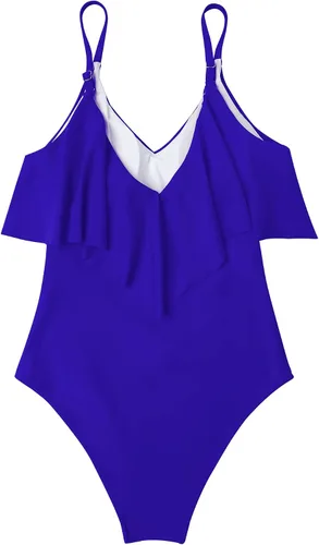 Vista 5 de SUUKSESS Trajes de baño de una pieza con volantes para mujer, fruncidos con control de abdomen