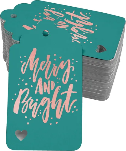 Vista 64 de Etiquetas colgantes con texto en inglés "Merry and Bright" (50 unidades)