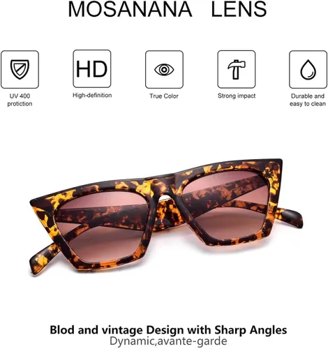 Vista 4 de mosanana Gafas de sol cuadradas con diseño de ojo de gato para mujer, modelo de estilo moderno-SHINE
