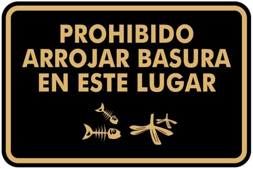Vista 7 de Signs ByLITA Clásico enmarcado Prohibido Arrojar Basura en Este Lugar Gráfico Español Señal de Seguridad (Negro) - Pequeño