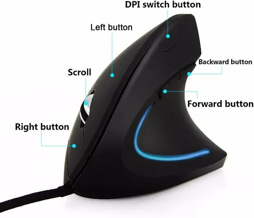 Vista 7 de Ai5G Ratón vertical con cable ajustable DPI portátil Computadora de escritorio Ratones ópticos (para mano derecha)