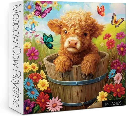 Vista 8 de Divertido rompecabezas de vaca Highland para adultos de 1000 piezas, lindo rompecabezas de animales con vaca leyendo un libro, rompecabezas de papel