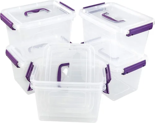 Vista 2 de Caja de almacenamiento de plástico de 6 cuartos de galón con tapas y asas, 6 paquetes