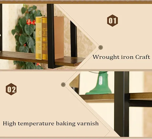Vista 4 de Shelves Whftd Ceiling Wine Rack Plant Display Stand - Industrial Retro Solid Wood Hanging Shelf, 2 Layer Industrial Pipe Shelves, Display Flower