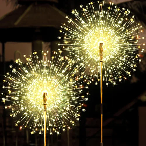 Vista 14 de JJGoo Luces solares para exteriores, fuegos artificiales, paquete de 2, 120 luces LED solares impermeables para exteriores, jardín, patio, valla