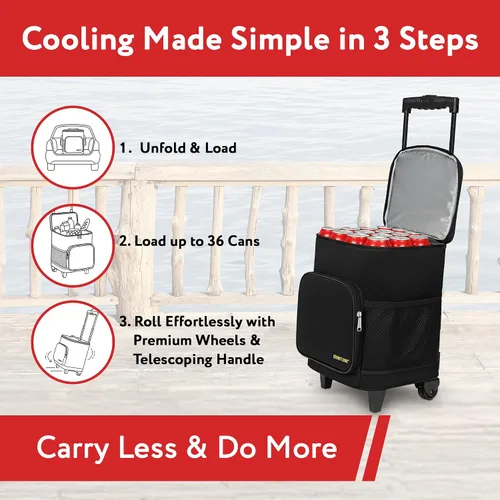 Vista 5 de Carrito inteligente con función de refrigeración ultra compacto con ruedas - Bolsa enfriadora plegable aislada - Enfriador de viaje plegable para 36