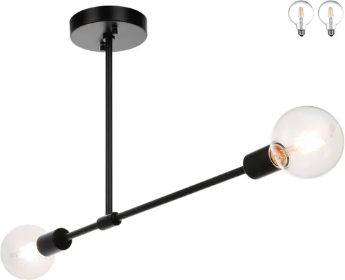 Vista 9 de XiNBEi Lighting Lámpara de techo semiempotrada de latón moderna Sputnik de 2 luces, lámpara de techo industrial para dormitorio, comedor, pasillo