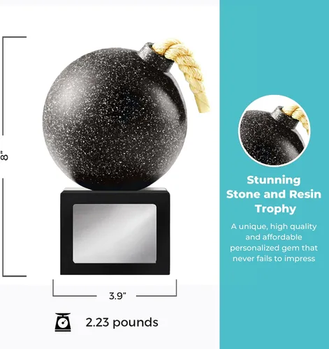 Vista 4 de Baudville Custom Engraved The Bomb Trophy Award - Carved Black Stone on Black Resin Base - Comes with Elegant Black Gift Box with nameplate Attached